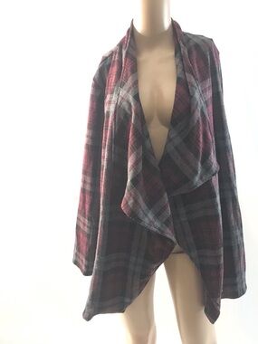 BB Dakota Mel Plaid Drape Collar Jacket Size XL Long Sleeve Over Shoulder Shirt